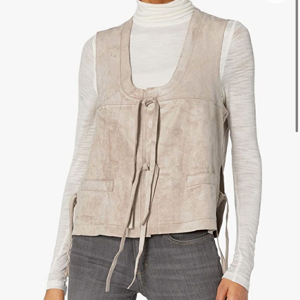Bcbg Maxazria Brent Sleeveless Faux Suede Rodeo Vest With Tie Front Size Xxs